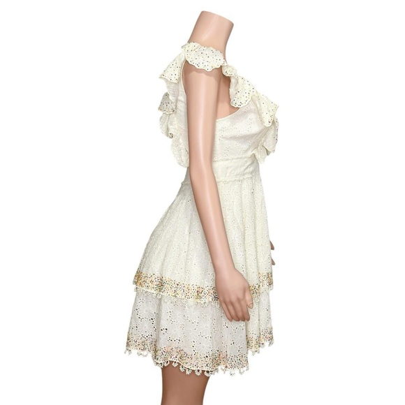 FARM RIO Eyelet Beaded Mini Dress, Off White, XS - Picture 14 of 15